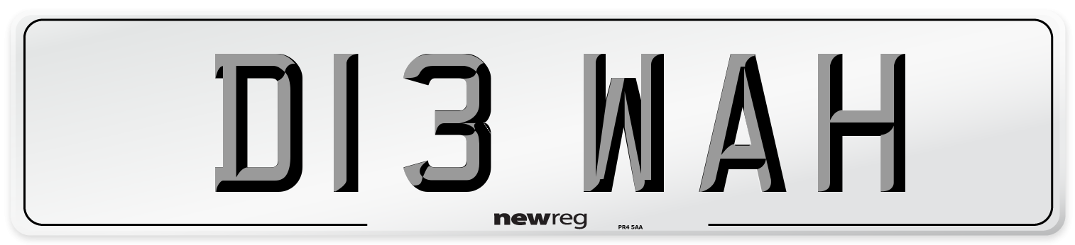 D13 WAH Number Plate from New Reg